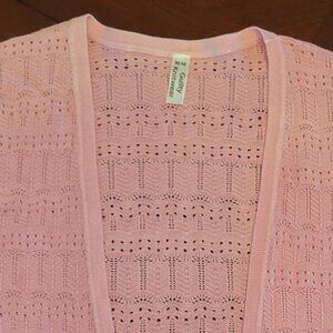 Guilty Knitwear Open Front Pointelle Cardigan — Blush Pink — 83% Viscose 17% Pol